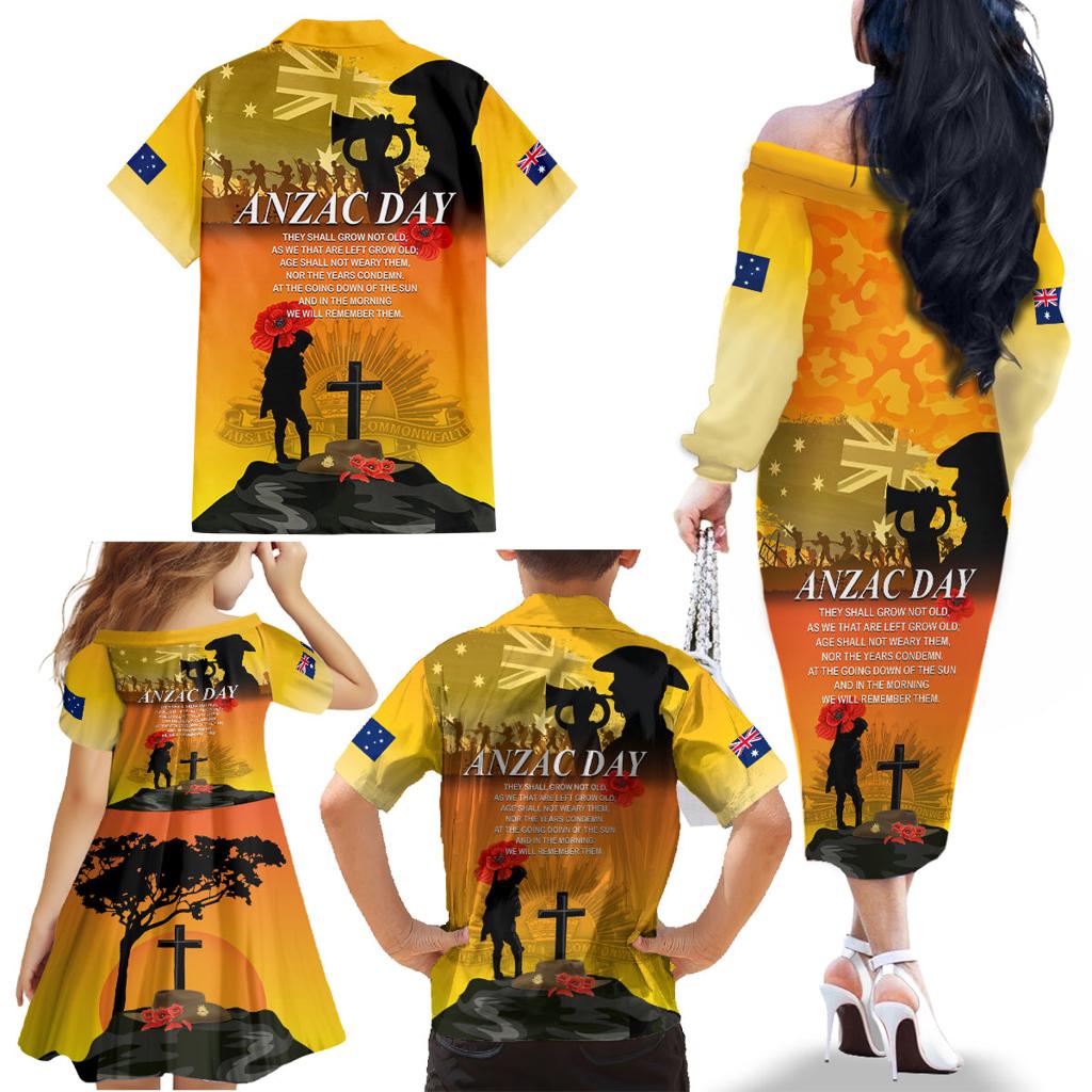 Australia ANZAC Day Family Matching Off Shoulder Long Sleeve Dress and Hawaiian Shirt Gallipoli Lest We Forget