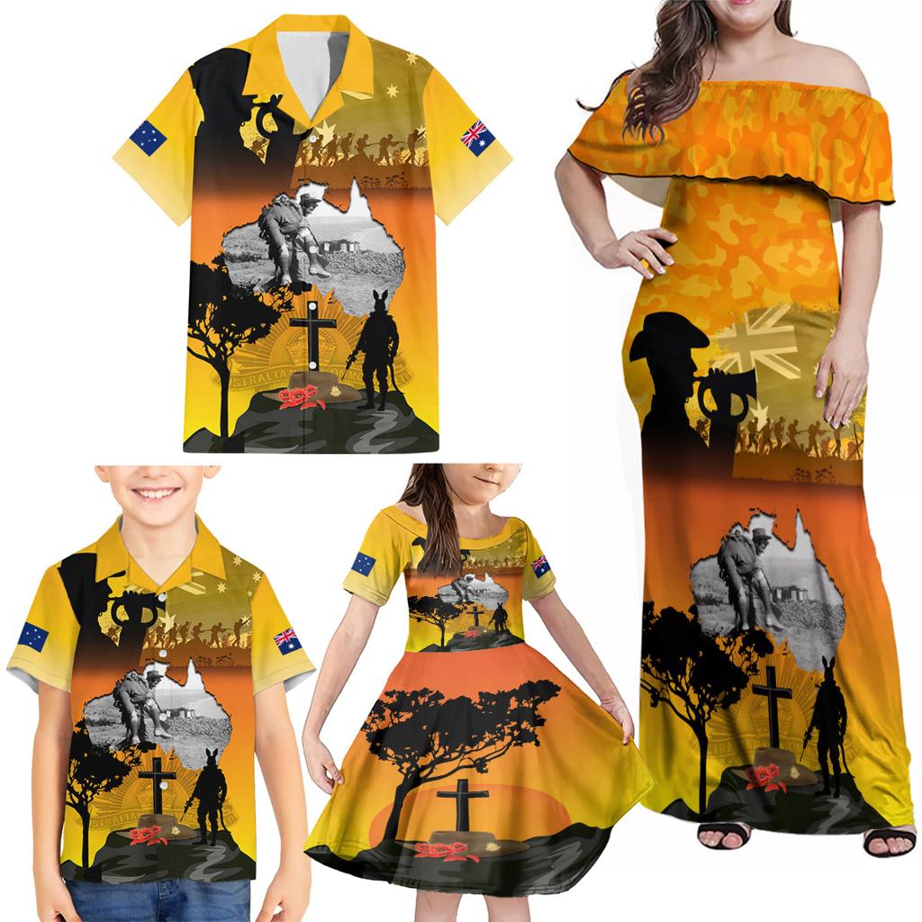 Australia ANZAC Day Family Matching Off Shoulder Maxi Dress and Hawaiian Shirt Gallipoli Lest We Forget