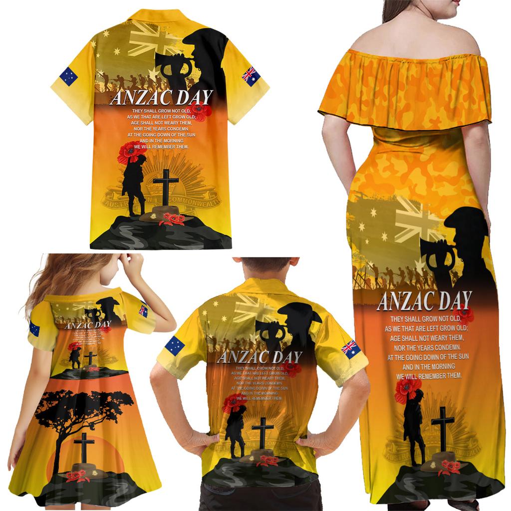 Australia ANZAC Day Family Matching Off Shoulder Maxi Dress and Hawaiian Shirt Gallipoli Lest We Forget