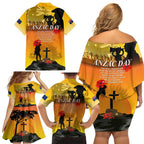 Australia ANZAC Day Family Matching Off Shoulder Short Dress and Hawaiian Shirt Gallipoli Lest We Forget