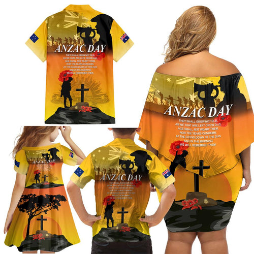 Australia ANZAC Day Family Matching Off Shoulder Short Dress and Hawaiian Shirt Gallipoli Lest We Forget