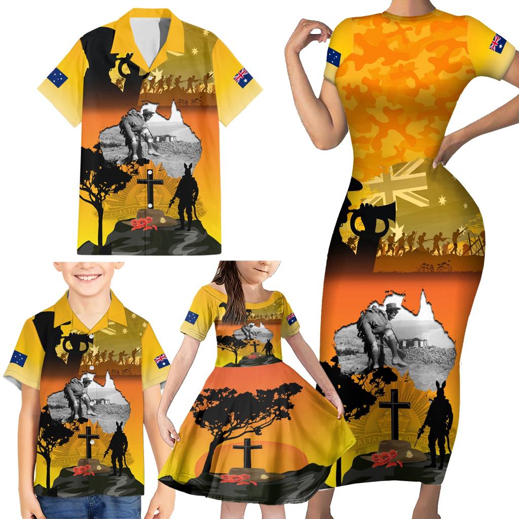 Australia ANZAC Day Family Matching Short Sleeve Bodycon Dress and Hawaiian Shirt Gallipoli Lest We Forget