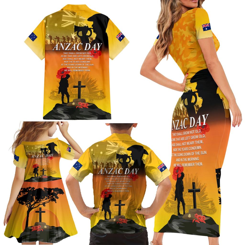 Australia ANZAC Day Family Matching Short Sleeve Bodycon Dress and Hawaiian Shirt Gallipoli Lest We Forget