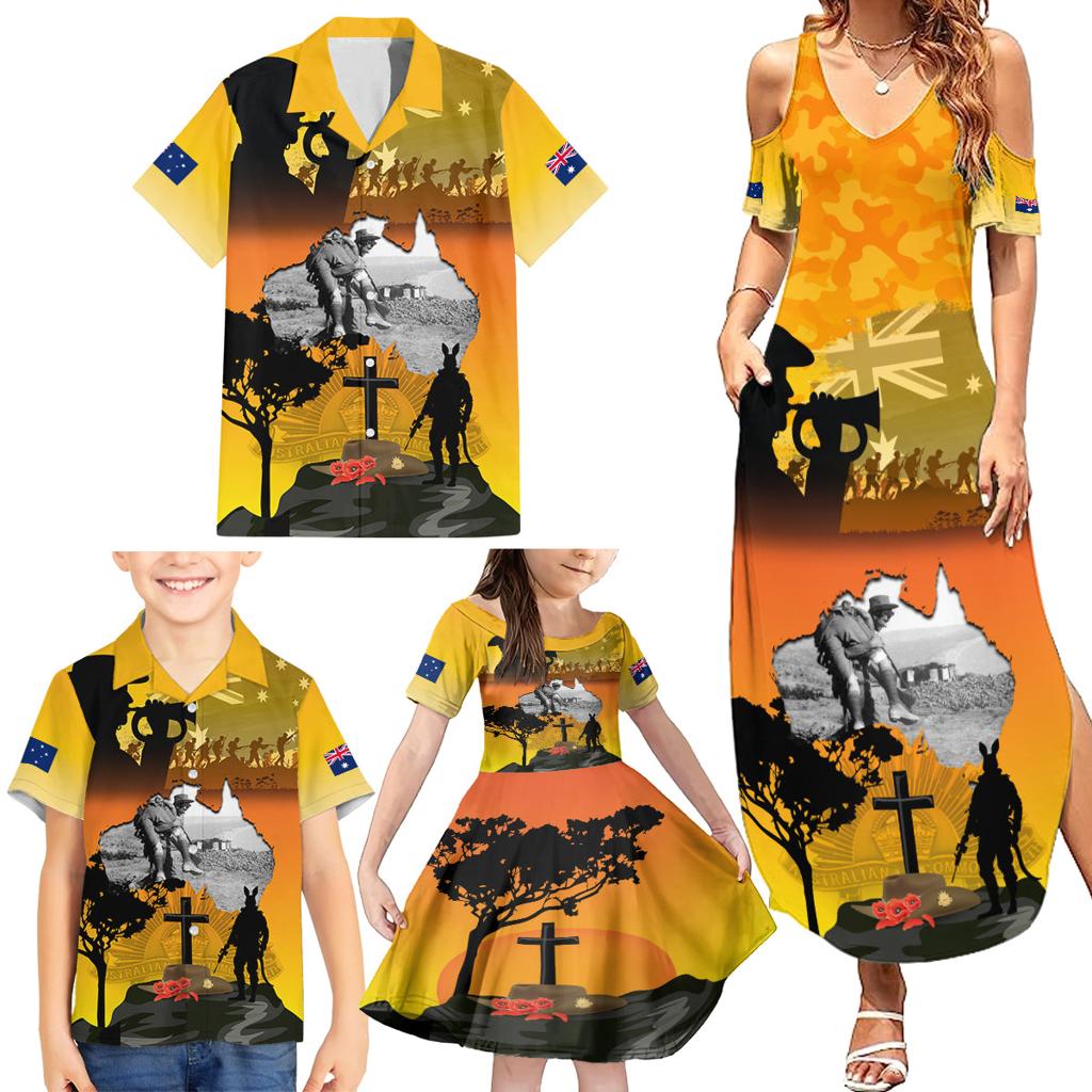 Australia ANZAC Day Family Matching Summer Maxi Dress and Hawaiian Shirt Gallipoli Lest We Forget