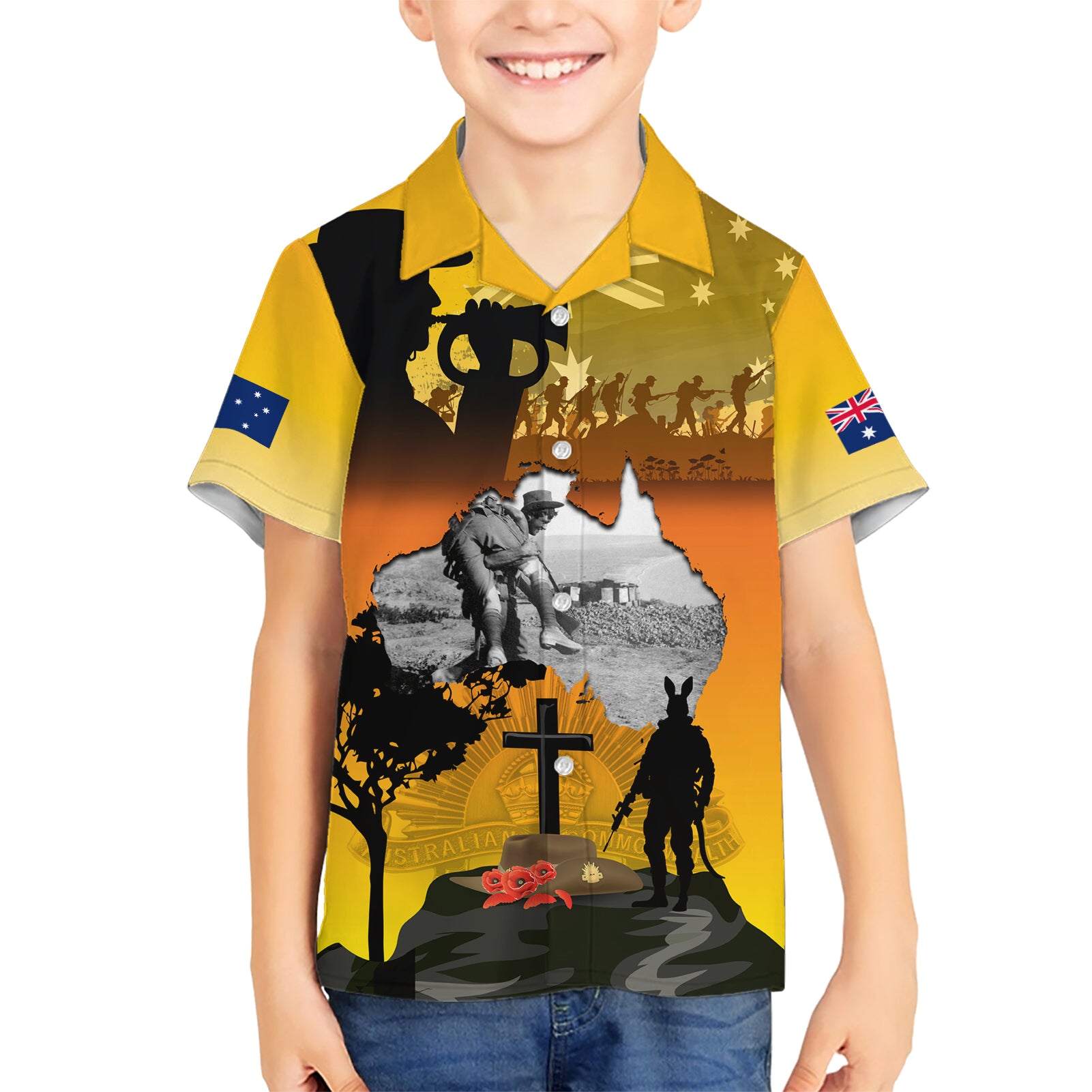 Australia ANZAC Day Kid Hawaiian Shirt Gallipoli Lest We Forget
