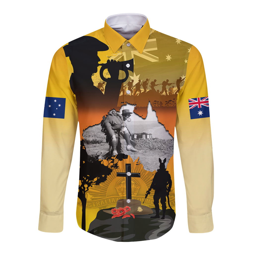 Australia ANZAC Day Long Sleeve Button Shirt Gallipoli Lest We Forget