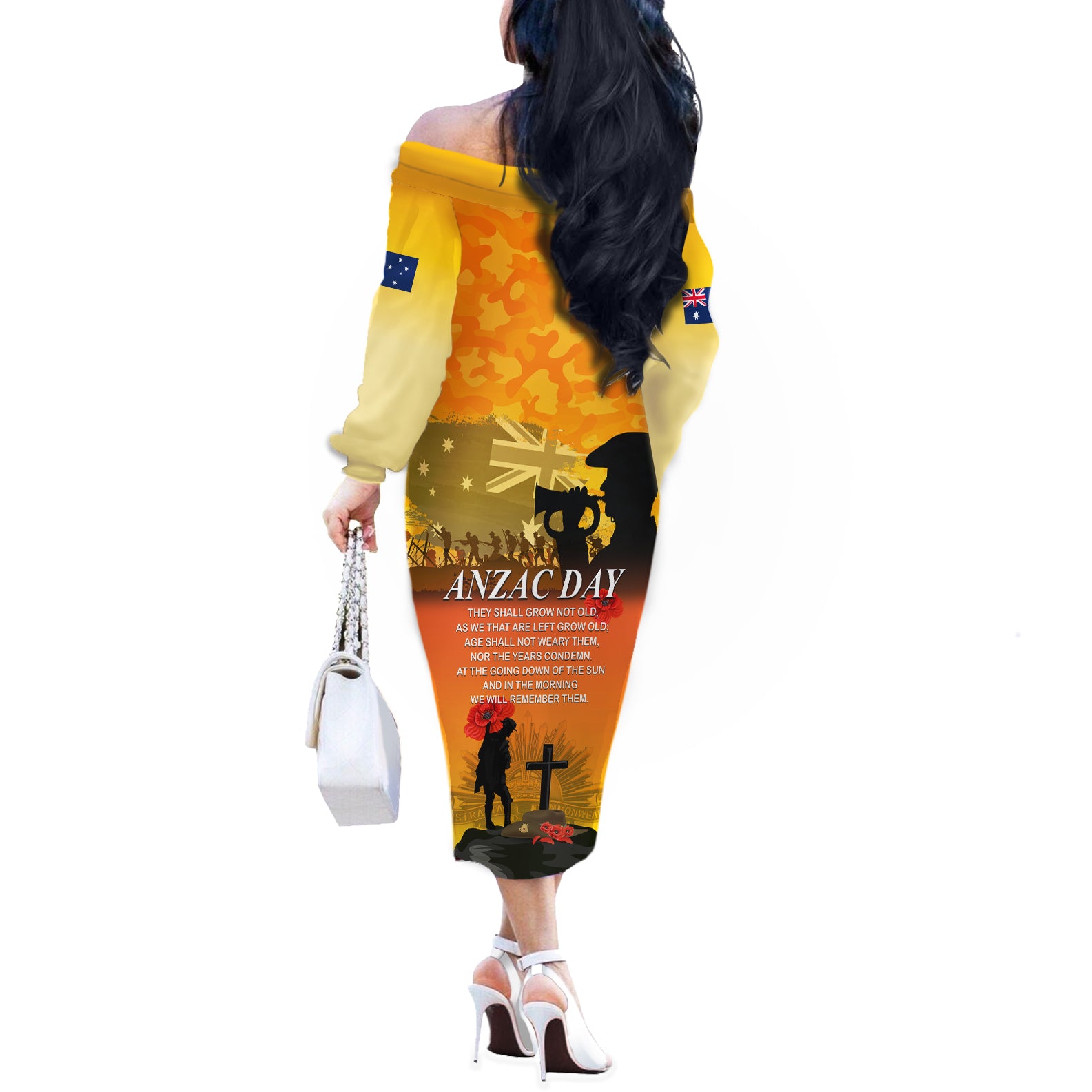 Australia ANZAC Day Off The Shoulder Long Sleeve Dress Gallipoli Lest We Forget