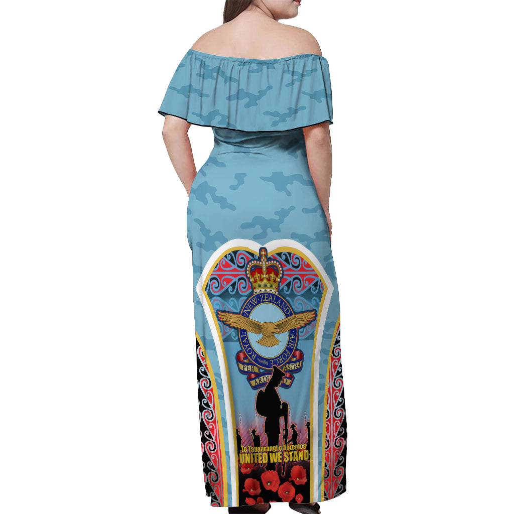 Royal New Zealand Air Force ANZAC Day Off Shoulder Maxi Dress Te Tauaarangi o Aotearoa