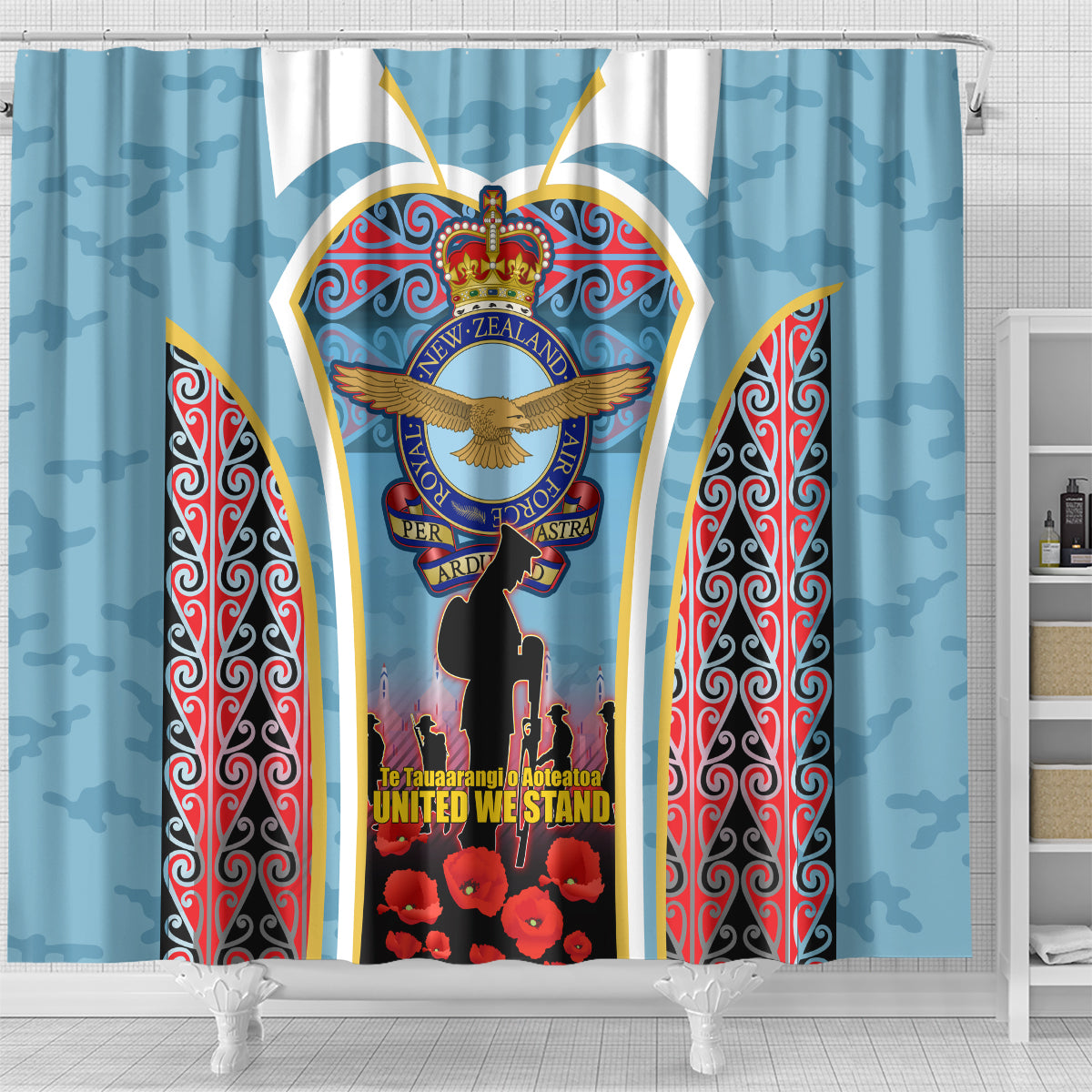 Royal New Zealand Air Force ANZAC Day Shower Curtain Te Tauaarangi o Aotearoa