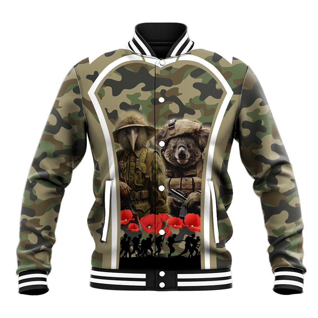 New Zealand and Australia ANZAC Day Baseball Jacket Koala and Kiwi Bird Soldier Gallipoli Camouflage Style