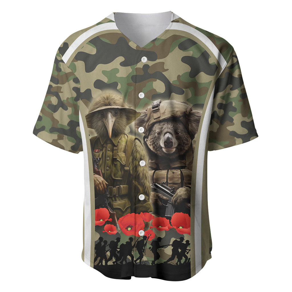 New Zealand and Australia ANZAC Day Baseball Jersey Koala and Kiwi Bird Soldier Gallipoli Camouflage Style
