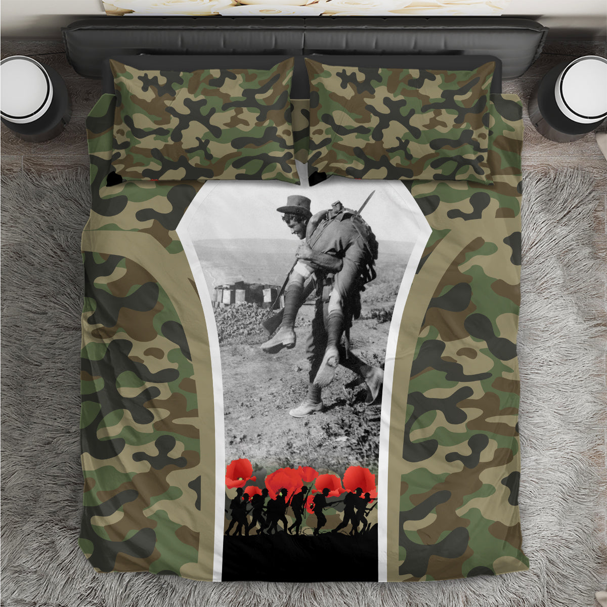 New Zealand and Australia ANZAC Day Bedding Set Koala and Kiwi Bird Soldier Gallipoli Camouflage Style