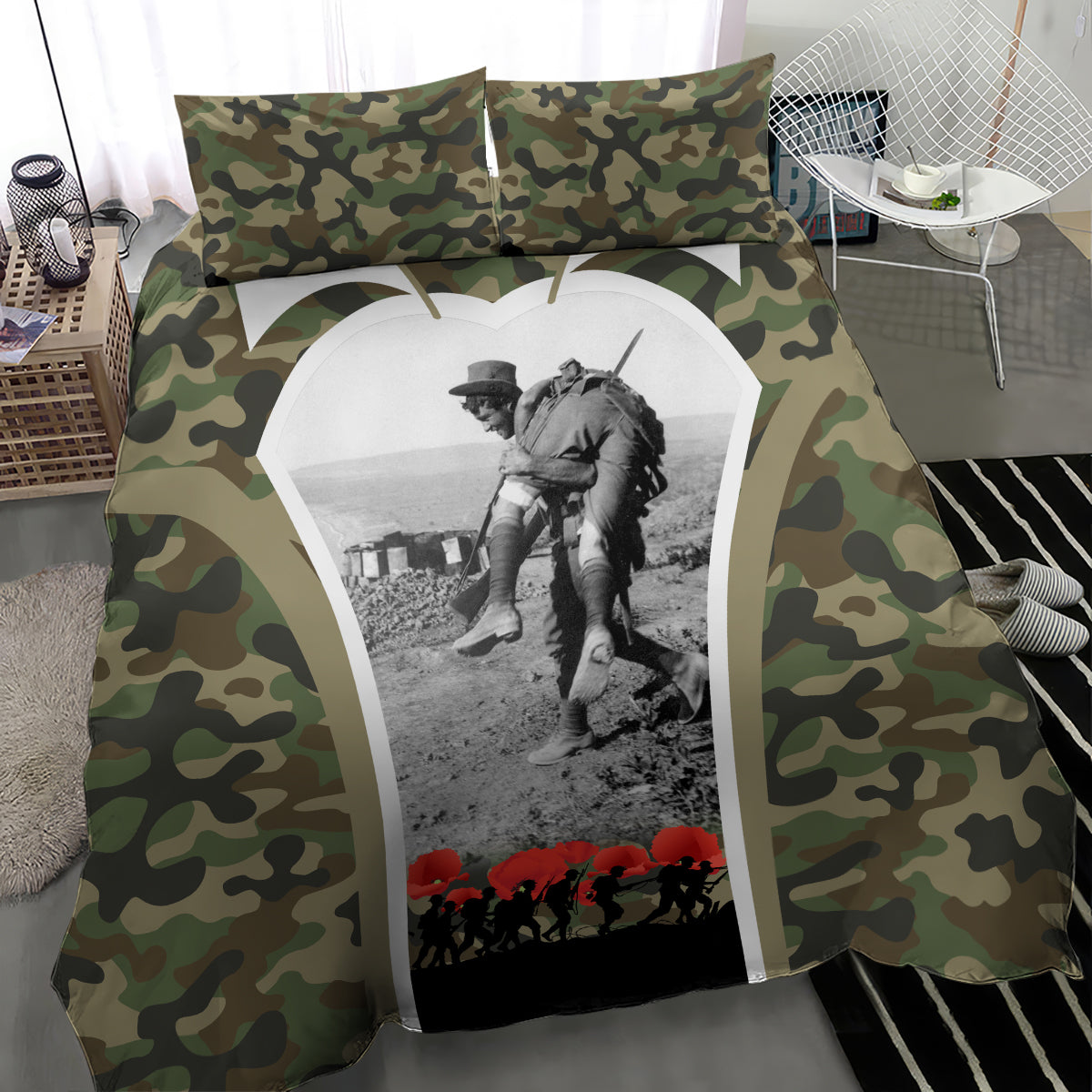 New Zealand and Australia ANZAC Day Bedding Set Koala and Kiwi Bird Soldier Gallipoli Camouflage Style