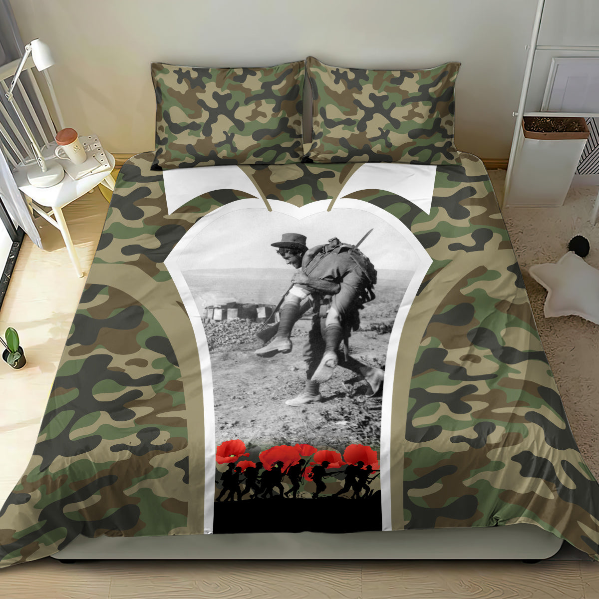 New Zealand and Australia ANZAC Day Bedding Set Koala and Kiwi Bird Soldier Gallipoli Camouflage Style