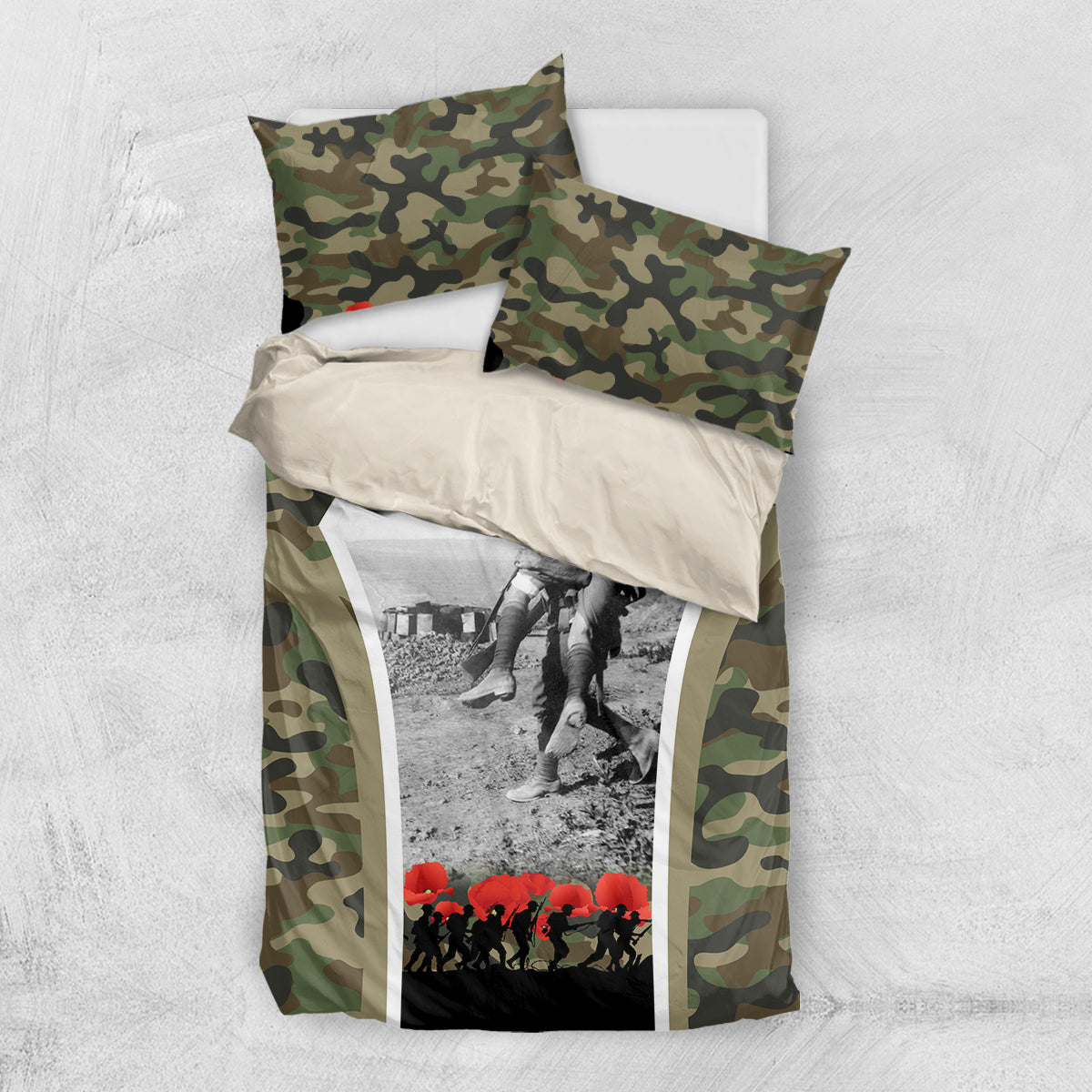 New Zealand and Australia ANZAC Day Bedding Set Koala and Kiwi Bird Soldier Gallipoli Camouflage Style