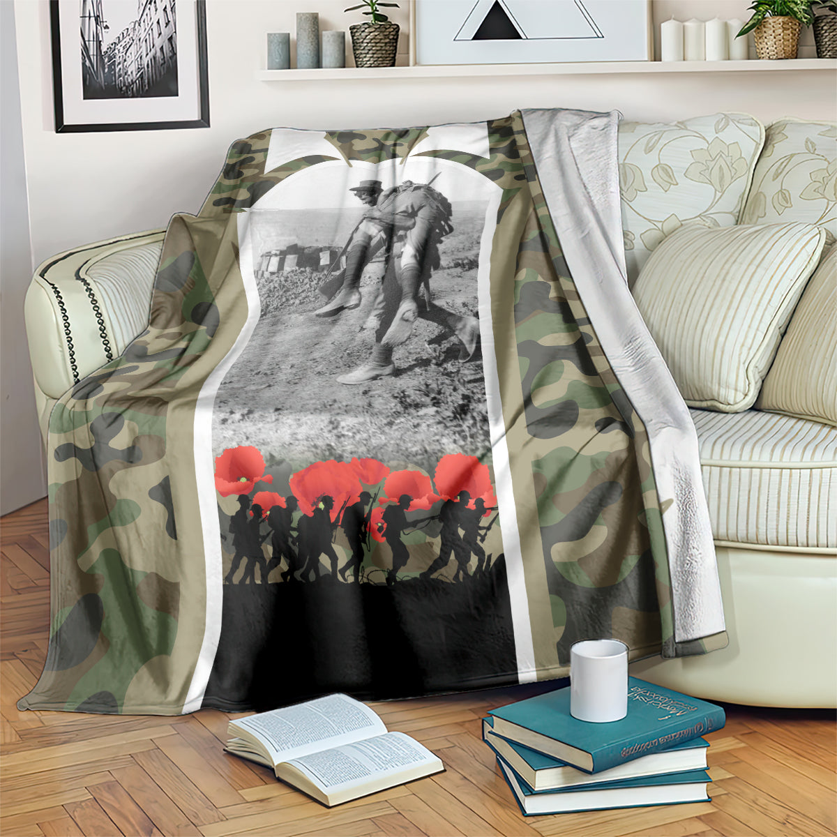 New Zealand and Australia ANZAC Day Blanket Koala and Kiwi Bird Soldier Gallipoli Camouflage Style