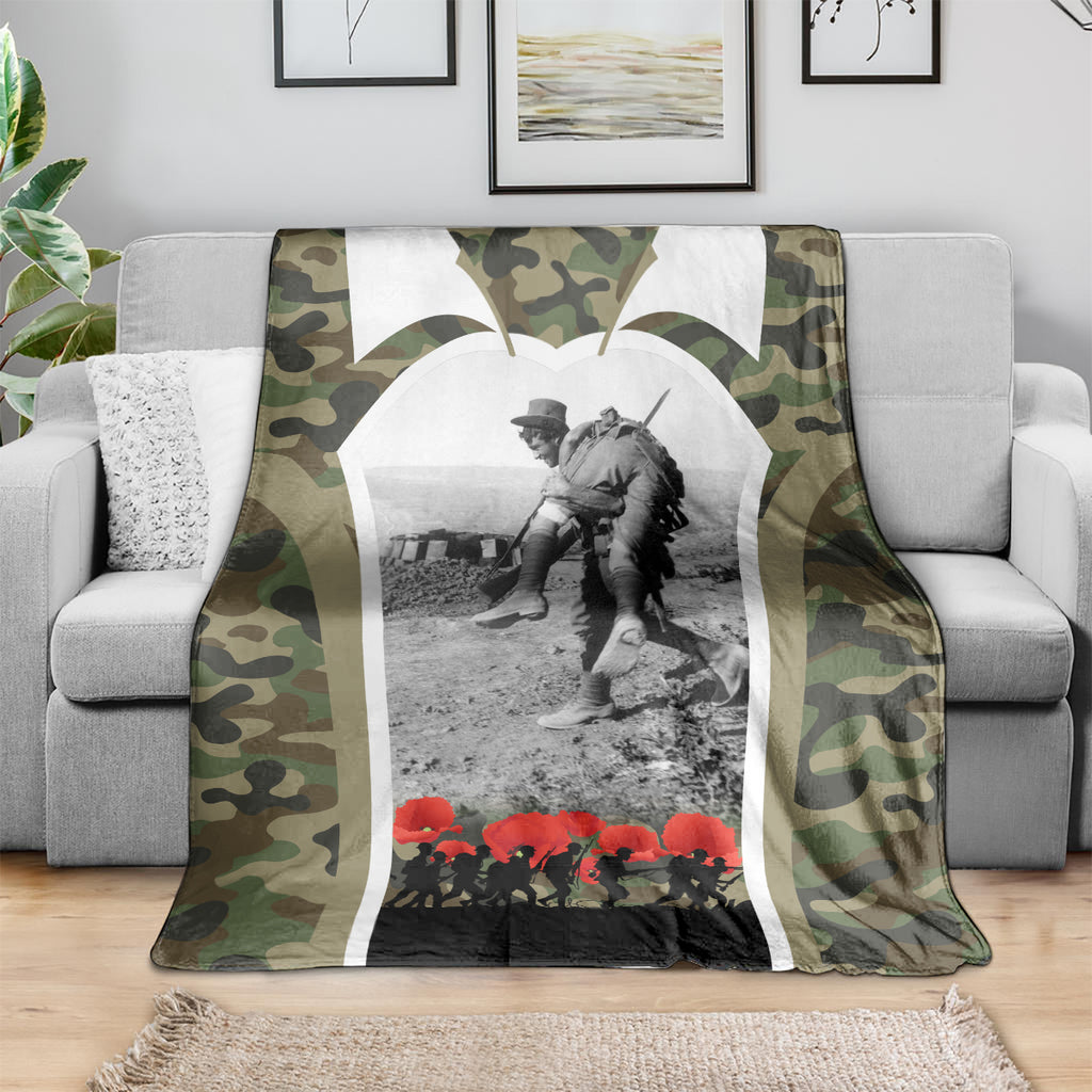 New Zealand and Australia ANZAC Day Blanket Koala and Kiwi Bird Soldier Gallipoli Camouflage Style