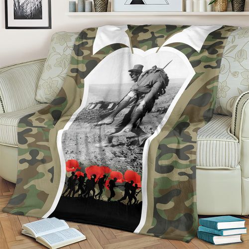 New Zealand and Australia ANZAC Day Blanket Koala and Kiwi Bird Soldier Gallipoli Camouflage Style