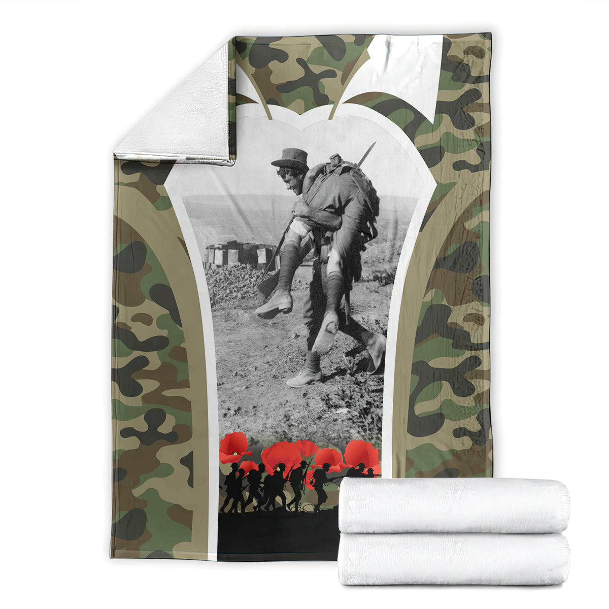 New Zealand and Australia ANZAC Day Blanket Koala and Kiwi Bird Soldier Gallipoli Camouflage Style