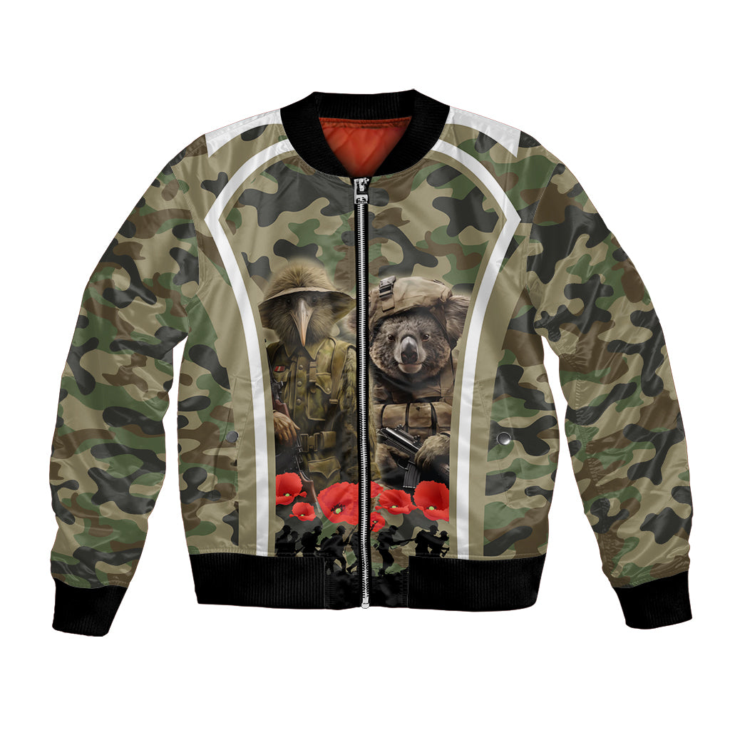 New Zealand and Australia ANZAC Day Bomber Jacket Koala and Kiwi Bird Soldier Gallipoli Camouflage Style