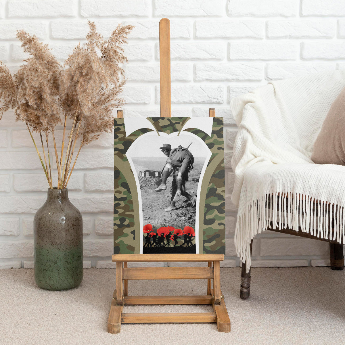 New Zealand and Australia ANZAC Day Canvas Wall Art Koala and Kiwi Bird Soldier Gallipoli Camouflage Style