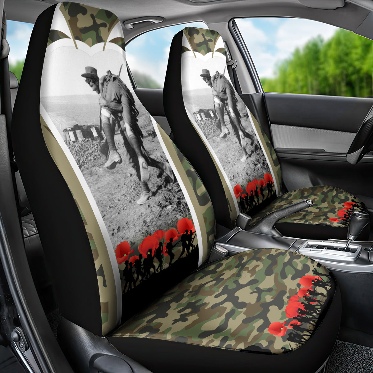 New Zealand and Australia ANZAC Day Car Seat Cover Koala and Kiwi Bird Soldier Gallipoli Camouflage Style