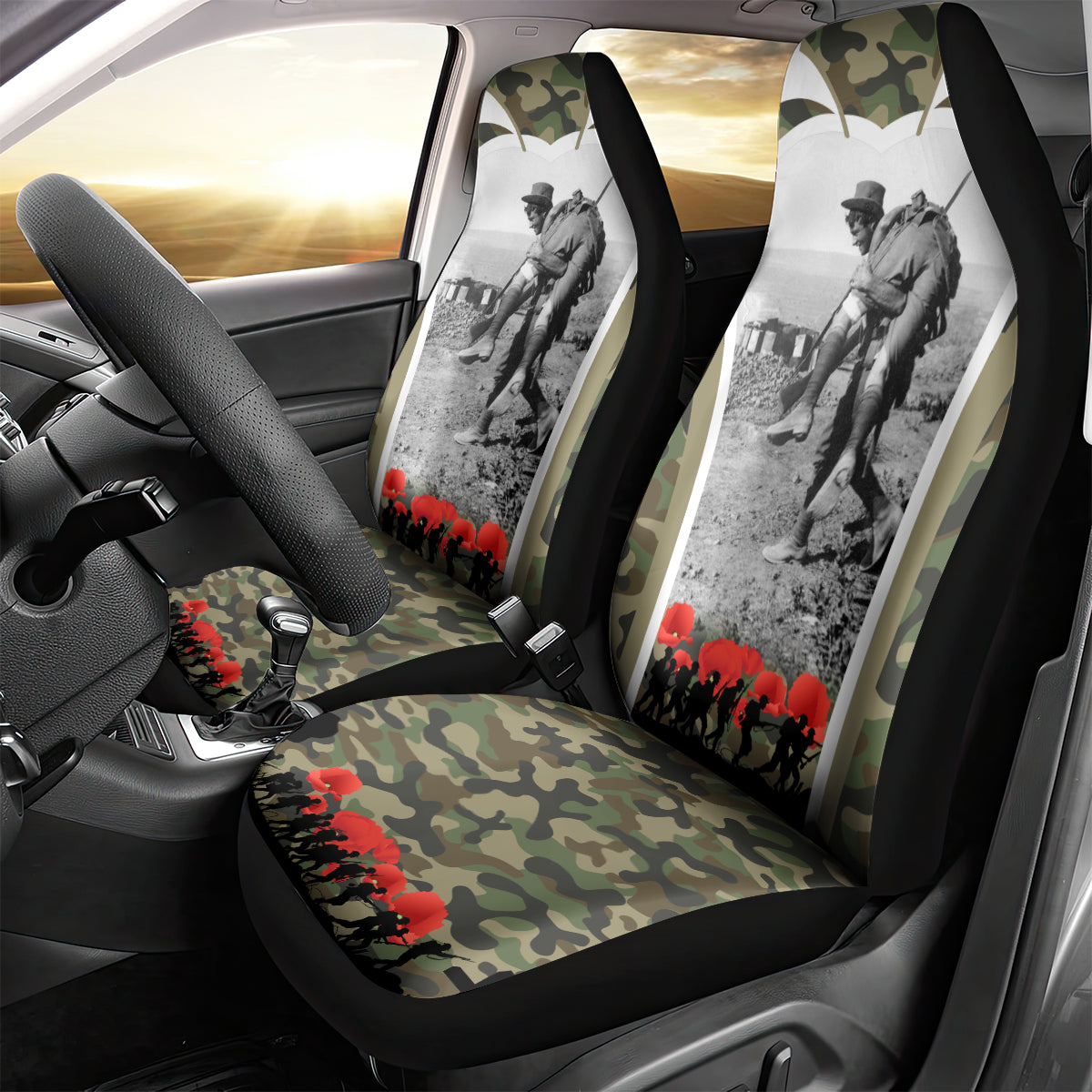 New Zealand and Australia ANZAC Day Car Seat Cover Koala and Kiwi Bird Soldier Gallipoli Camouflage Style