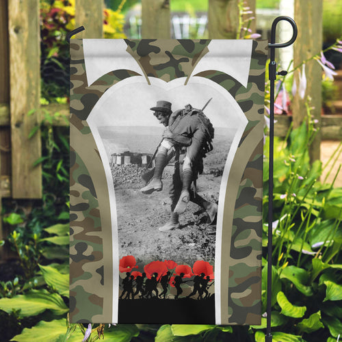 New Zealand and Australia ANZAC Day Garden Flag Koala and Kiwi Bird Soldier Gallipoli Camouflage Style