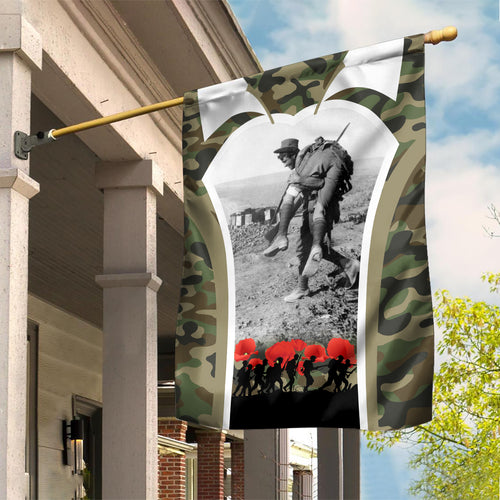 New Zealand and Australia ANZAC Day Garden Flag Koala and Kiwi Bird Soldier Gallipoli Camouflage Style