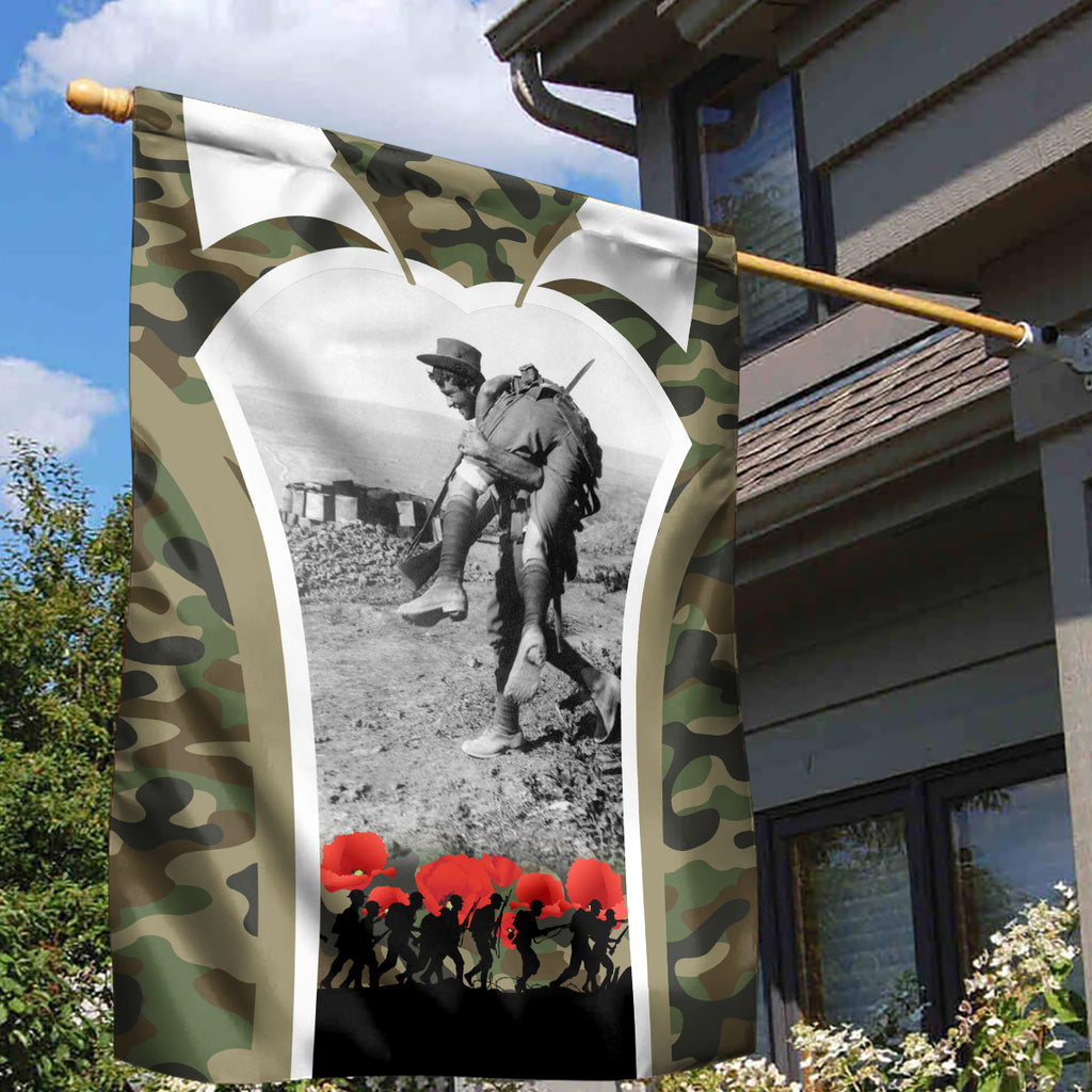 New Zealand and Australia ANZAC Day Garden Flag Koala and Kiwi Bird Soldier Gallipoli Camouflage Style