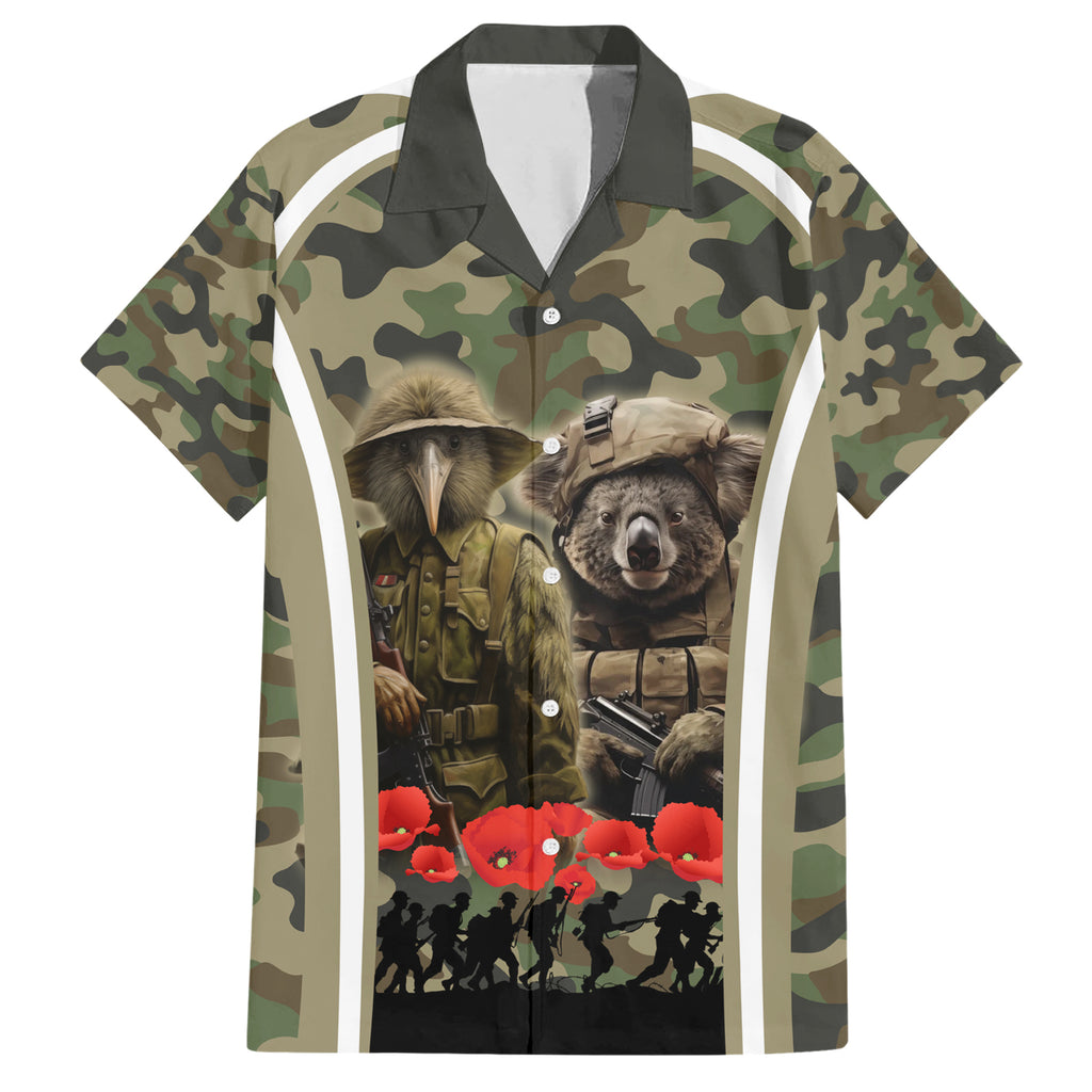 New Zealand and Australia ANZAC Day Hawaiian Shirt Koala and Kiwi Bird Soldier Gallipoli Camouflage Style