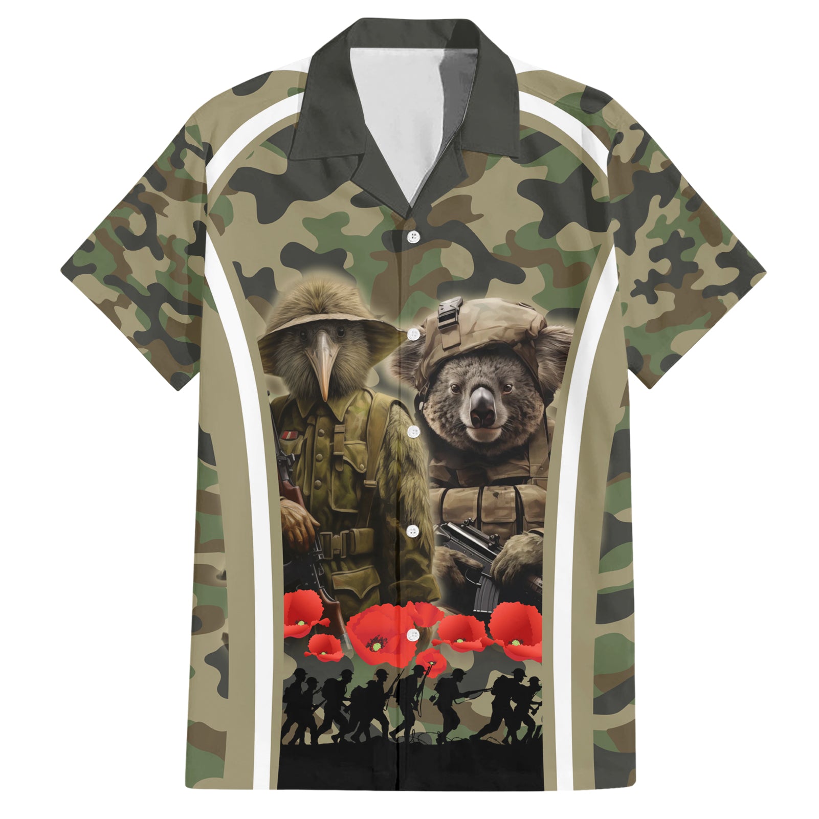 New Zealand and Australia ANZAC Day Hawaiian Shirt Koala and Kiwi Bird Soldier Gallipoli Camouflage Style