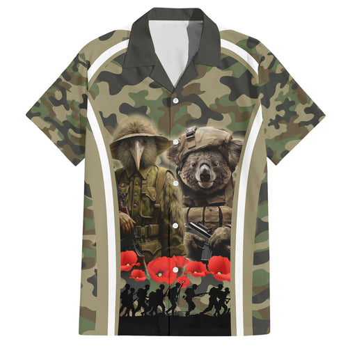 New Zealand and Australia ANZAC Day Hawaiian Shirt Koala and Kiwi Bird Soldier Gallipoli Camouflage Style