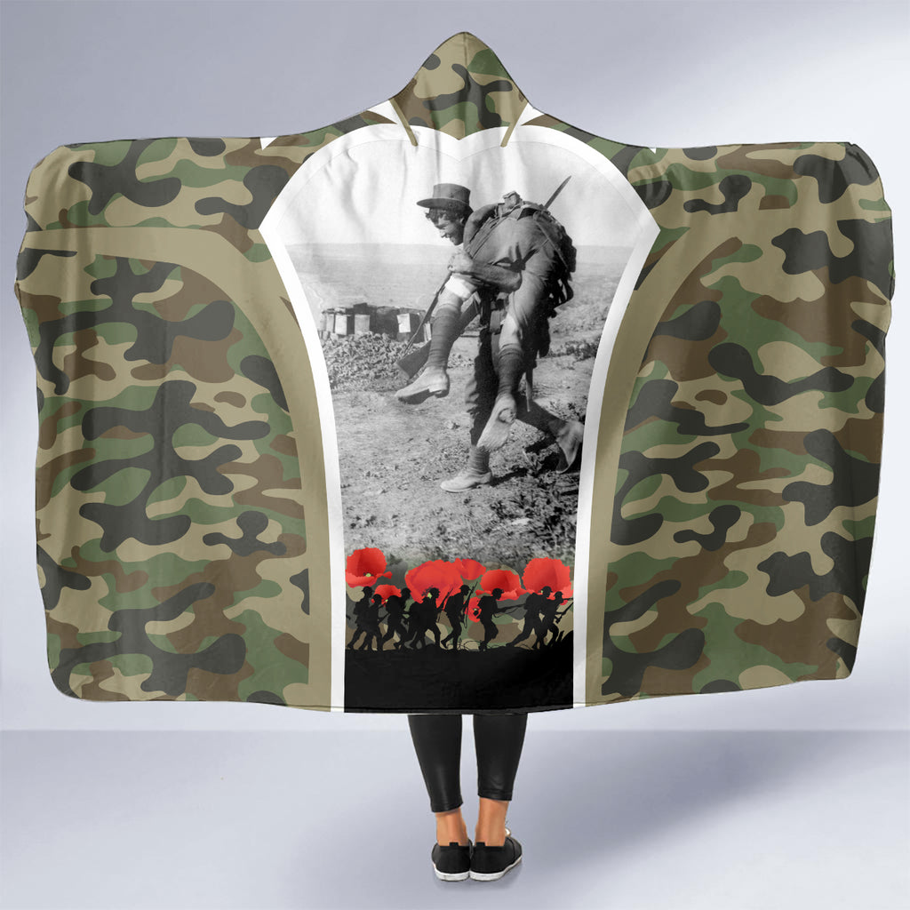 New Zealand and Australia ANZAC Day Hooded Blanket Koala and Kiwi Bird Soldier Gallipoli Camouflage Style