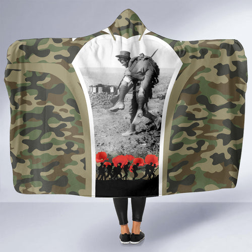 New Zealand and Australia ANZAC Day Hooded Blanket Koala and Kiwi Bird Soldier Gallipoli Camouflage Style