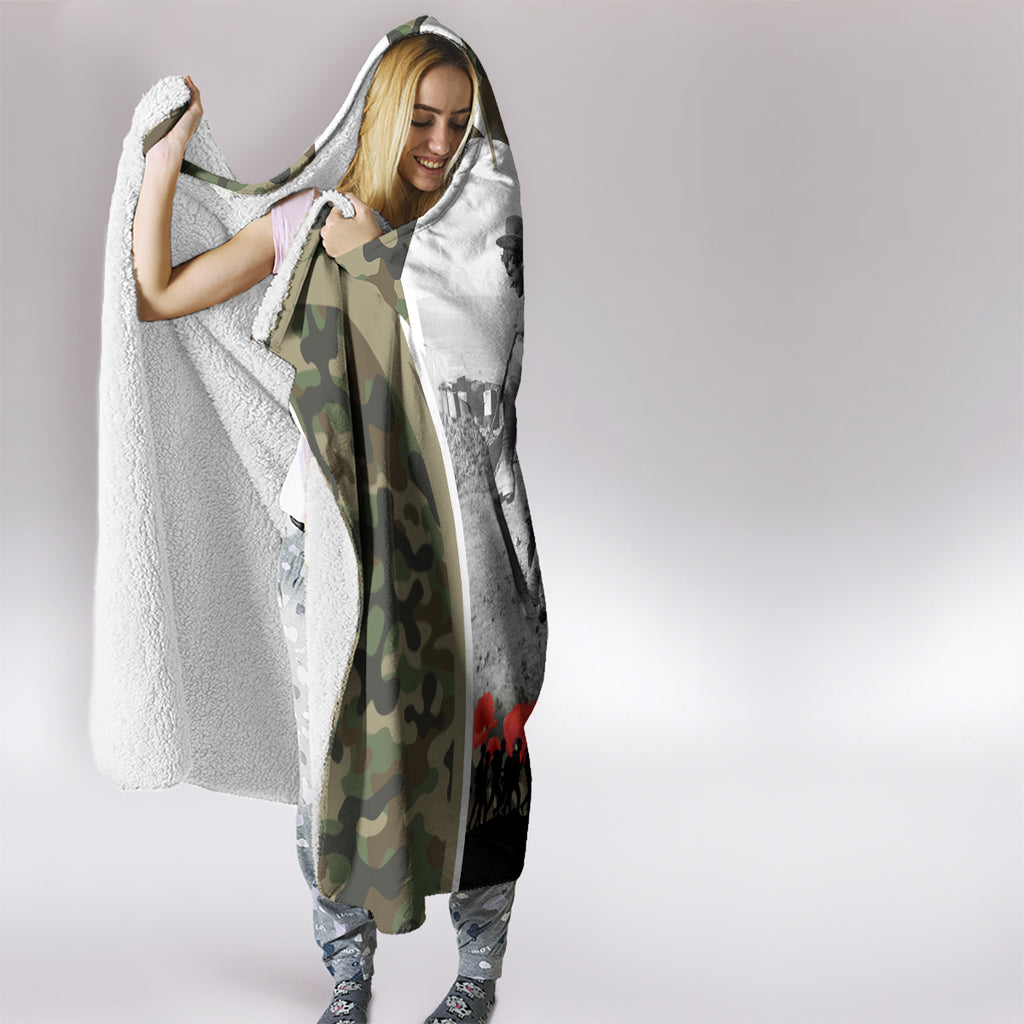 New Zealand and Australia ANZAC Day Hooded Blanket Koala and Kiwi Bird Soldier Gallipoli Camouflage Style