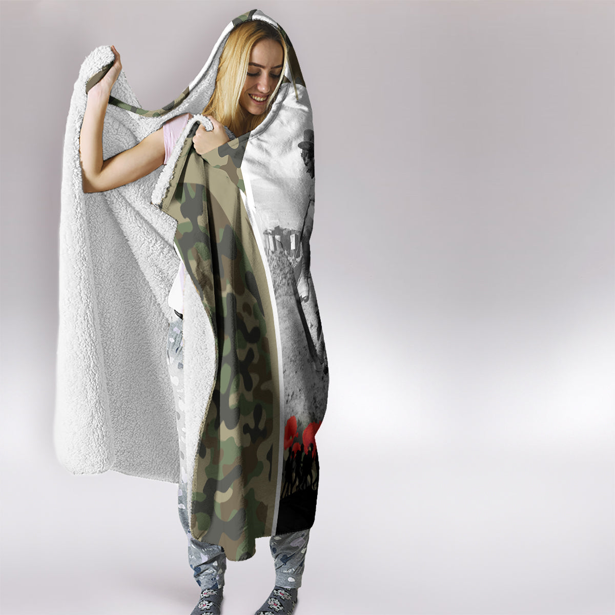 New Zealand and Australia ANZAC Day Hooded Blanket Koala and Kiwi Bird Soldier Gallipoli Camouflage Style