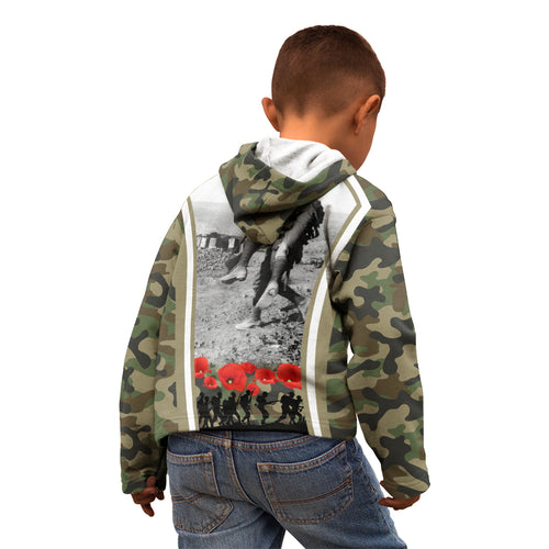 New Zealand and Australia ANZAC Day Kid Hoodie Koala and Kiwi Bird Soldier Gallipoli Camouflage Style
