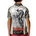 New Zealand and Australia ANZAC Day Kid Polo Shirt Koala and Kiwi Bird Soldier Gallipoli Camouflage Style