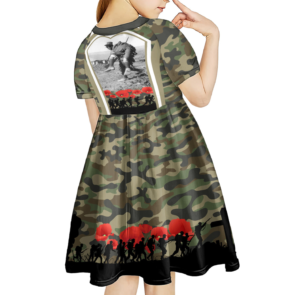 New Zealand and Australia ANZAC Day Kid Short Sleeve Dress Koala and Kiwi Bird Soldier Gallipoli Camouflage Style