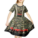 New Zealand and Australia ANZAC Day Kid Short Sleeve Dress Koala and Kiwi Bird Soldier Gallipoli Camouflage Style