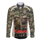 New Zealand and Australia ANZAC Day Long Sleeve Button Shirt Koala and Kiwi Bird Soldier Gallipoli Camouflage Style