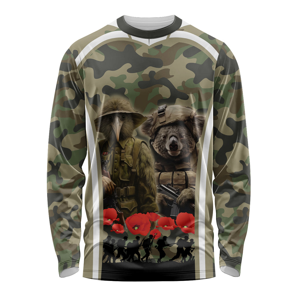 New Zealand and Australia ANZAC Day Long Sleeve Shirt Koala and Kiwi Bird Soldier Gallipoli Camouflage Style