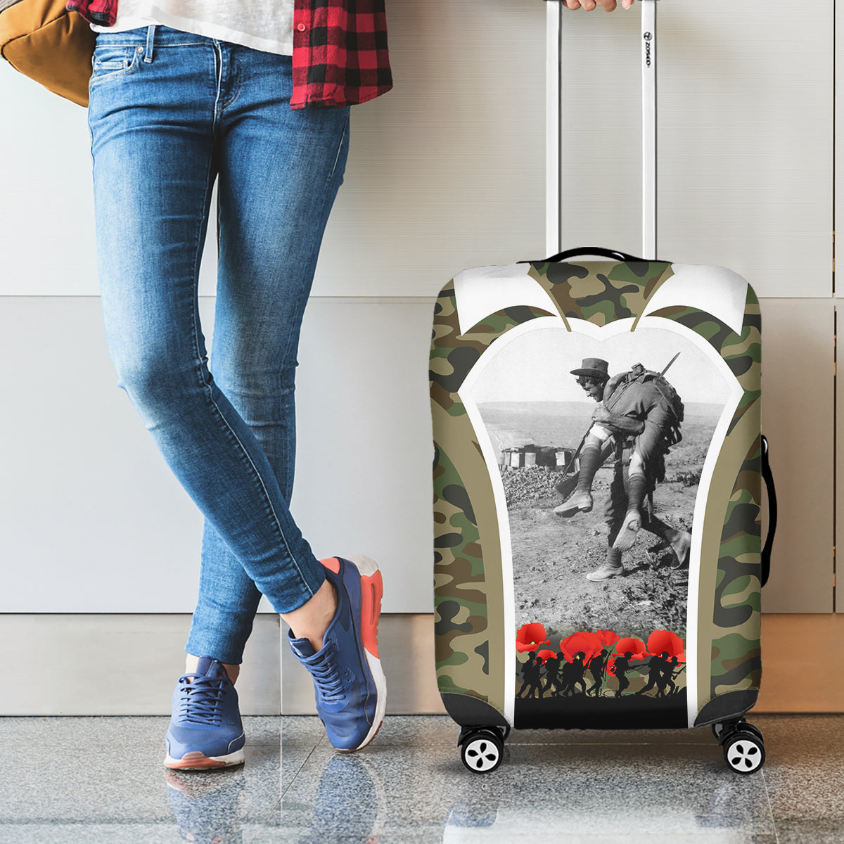 New Zealand and Australia ANZAC Day Luggage Cover Koala and Kiwi Bird Soldier Gallipoli Camouflage Style