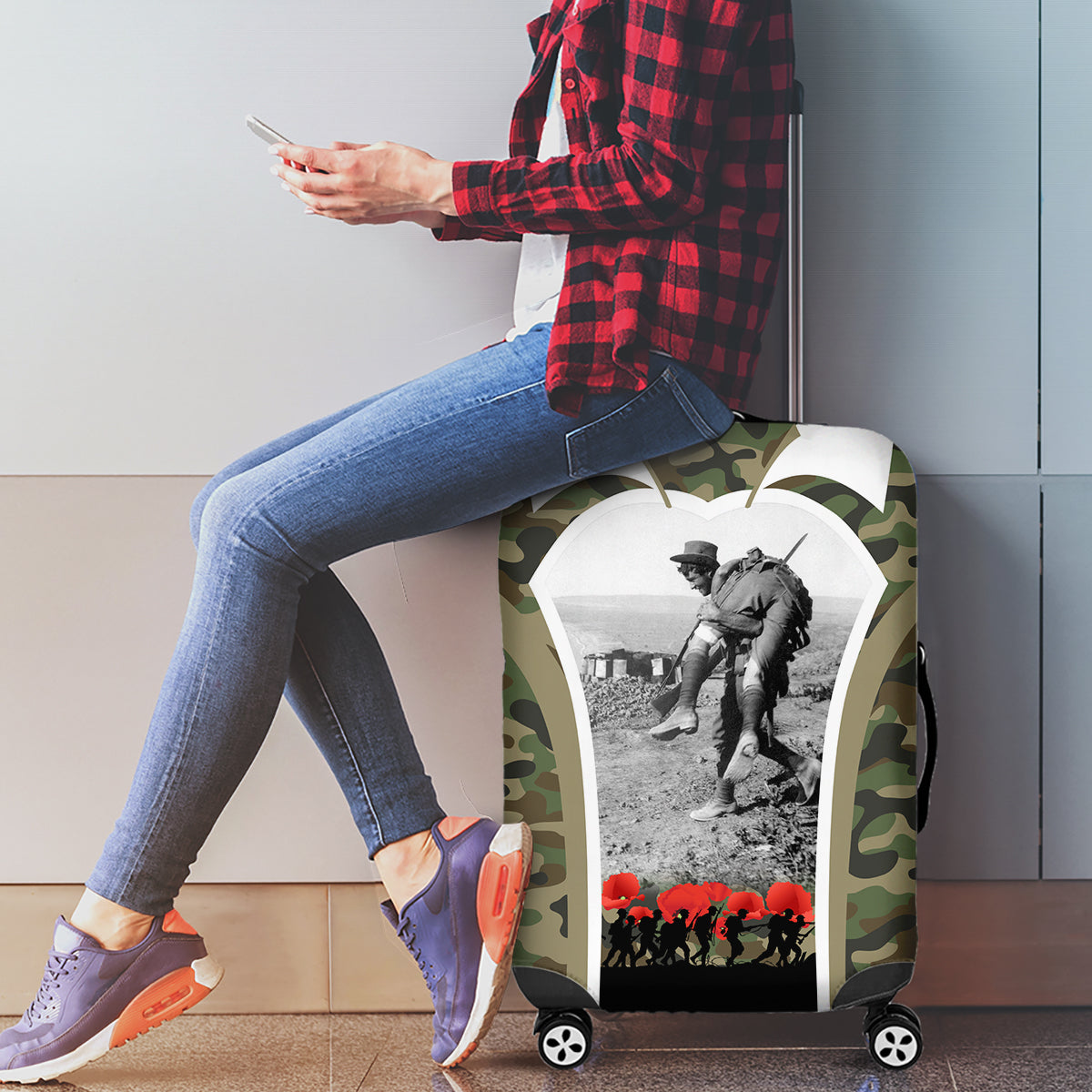 New Zealand and Australia ANZAC Day Luggage Cover Koala and Kiwi Bird Soldier Gallipoli Camouflage Style