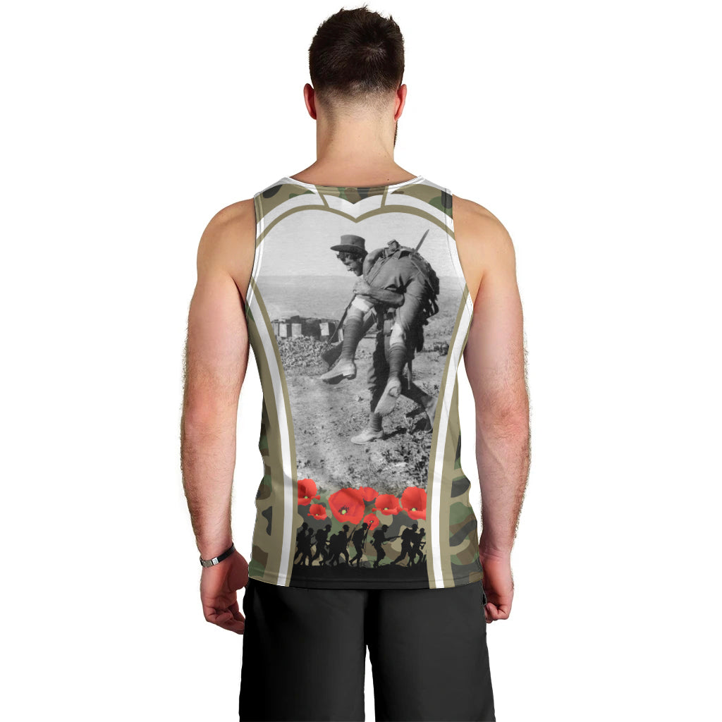 New Zealand and Australia ANZAC Day Men Tank Top Koala and Kiwi Bird Soldier Gallipoli Camouflage Style