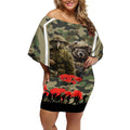 New Zealand and Australia ANZAC Day Off Shoulder Short Dress Koala and Kiwi Bird Soldier Gallipoli Camouflage Style