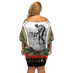 New Zealand and Australia ANZAC Day Off Shoulder Short Dress Koala and Kiwi Bird Soldier Gallipoli Camouflage Style