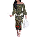 New Zealand and Australia ANZAC Day Off The Shoulder Long Sleeve Dress Koala and Kiwi Bird Soldier Gallipoli Camouflage Style