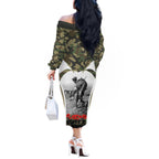 New Zealand and Australia ANZAC Day Off The Shoulder Long Sleeve Dress Koala and Kiwi Bird Soldier Gallipoli Camouflage Style